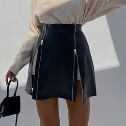 Skirts Chic Women PU Leather Mini Fashion Vintage High Waist Zip Up Split Pencil Skirt Elegant Lady Party Club Streetwear