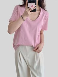 Magliette da donna Camicia basic in cotone semplice a maniche corte Donna 2023 Summer Pure U Neck Soft Casual Tee Top Pink