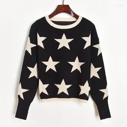 Women's Sweaters Black For Women Fall Fashion Stars Jacquard Knit Sweater Autumn Pullovers Loose Jumpers Female Casual Knitwear