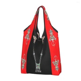 Shopping Bags Custom Kabyle Jewelry Women Portable Large Capacity Groceries Amazigh Carpet Berber Shopper Tote