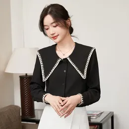 Women's Blouses Leisure Spring/Summer Fashion Chiffon Luxury Jacquard Small Shirt Versatile And Age Reducing Western Style Black