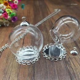 Pendant Necklaces 5sets/lot 30 20mm Glass Globe Silver Plated Double Lace Setting Base 8mm Cap Vials DIY Necklace Dome