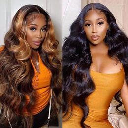 Highlight Wig Human Hair Body Wave Lace Front HD Transparent Frontal PrePlucked TPART Wigs