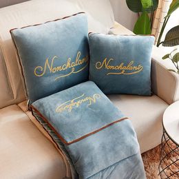 Blankets Winter Autumn 2 In 1 Cushion Travel Car Sofa Waist Pillow Embroidered Blanket Foldable Mats Nap Quilt Home Decor 231123