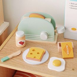New Children Wooden Kitchen Toys Pop-Up Toaster Play Set 9Pcs Interactive Early Education Montessori Toy Toddlers Pretend Play Food