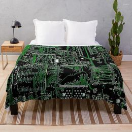 Blankets Circuit Board Green Throw Blanket Hair Flannel Fabric Soft Plaid Vintage Sofa