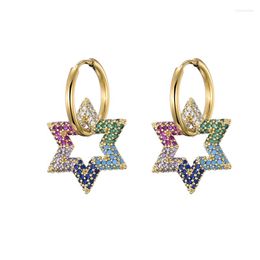 Hoop Earrings Trendy Star Charm Round Steel For Women Cubic Zircon Bling Geometric Gold Colour Pendientes Top Quality
