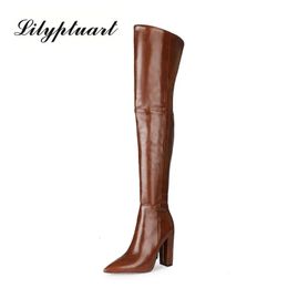Boots High Heel Over the Knee High Boots Women Fashion Faux Leather High Heel Thigh High Boots Pointed Toe Woman Winter autumn Shoes 231122