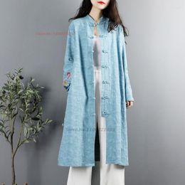 Ethnic Clothing 2023 Traditional Chinese Vintage Hanfu Flower Embroidery Blouse National Service Cotton Linen Retro Tang Suit