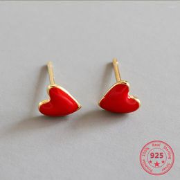 Stud Earrings Red Love S925 Sterling Silver For Women Personality Mini Bright Lovely Ear Jewelry Holiday Gifts