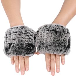 Fingerless Gloves Genuine Rex Rabbit Fur Knitted Women's Mittens Real Wrist Warmer Winter Soft Warm Elastic 231122