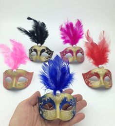 on Supper Mini Mask Venetian Masquerade Feather Mask party decoration cute wedding gift Carnival Mardi Gras Prop mix color4603883