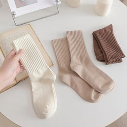 Women Socks Black White Autumn Winter Middle Tube Korean Japanese Ins Trend Cotton Coffee Retro Designer For Student
