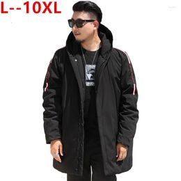 Men's Down Plus Size 10XL 8XL 6XL 5XL Winter Long Jacket Coat Letter Cotton Padded Printed Thick Hooded Multi-pocket Parkas Male Overcoat