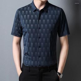 Men's Casual Shirts 2023 Summer Business For Men Short Sleeve Turn Down Collar Slim Fit Print Non-iron Process Shirt