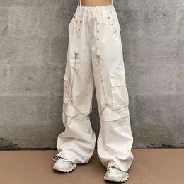 S Clothes Style Haruku Gothic White Cargo With Chain Hippie Punk Baggy Pants Y K Oversize Hot Girl Trousers