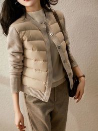 Womens Wool Blends Winter Sweater Patchwork Parka Down Jackets Ultra Light Warm Casual Coat Female Puffer Jacket Oversized Outerwear 231123