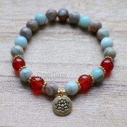 Strand WMB36737 Lotus Mala Bracelet Wrist African Opal Yoga Beads Carnelian Jewelry Spiritual Healing