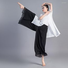 Gym Clothing Women Dancing Pant For Classical Dance Modern Chinese Folk Practice Loose Long Chiffon Wide Leg Pants