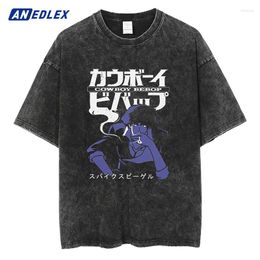 Men's T Shirts Fashion Vintage Washed T-Shirt Summer Anime Graphic Print Harajuku O-Neck Short Sleeve Streetwear Cotton Shirt