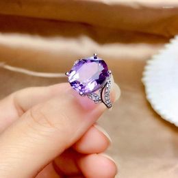 Cluster Rings Original Design Diamond Amethyst Ladies Ring Oval Cut Surface Adjustable Sparkling Light Luxury Charm Silver Jewelry