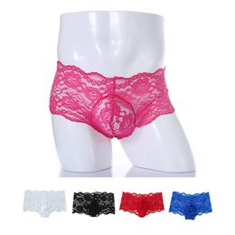 2pcs Sissy Crossdressing Men's Sexy Lace Panties See Through Transparent Underwear Exotic Lingerie Mesh Boxer Breathable Hombre