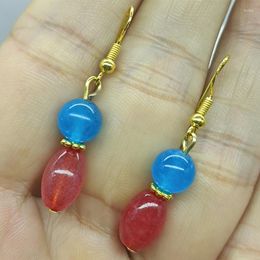 Dangle Earrings Charming 8mm Blue Sapphire Round Beads & 8x12mm Red Ruby Rice Fashion Women's Jewellery Gifts