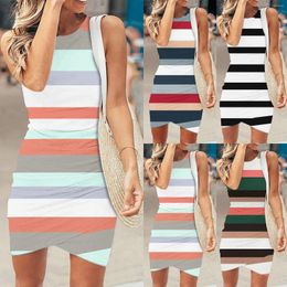 Casual Dresses Women's Print Sleeveless Slim Ruched Dress Round Neckline Irregular Hem Mini