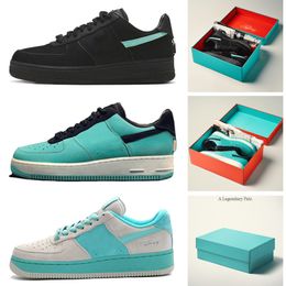 With Box Tiffany & Co. x Airforces 1 Shoes Blue Silver Aurora Green A Legendary Pair Women Men Trainers Platform Sneakers 36-47