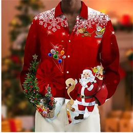 Men's Casual Shirts 2023 Christmas Gift Long Sleeve Polo Collar Shirt 3D Printed Holiday Party Clothing Plus Size S6XL 231122