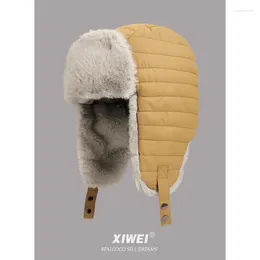 Berets Korean Men And Women Winter Riding Ear Protection Hat Outdoor Velvet Warm Solid Color Horizontal Strip Pilot Skiing Bomber Hats