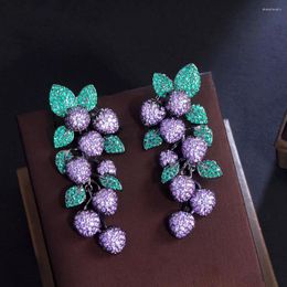 Dangle Earrings BeaQueen Women Prom Night Long Drop Full Micro CZ Paved Green Purple Crystal Jewellery For Wedding Party Gift E515