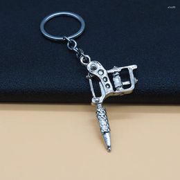 Keychains Fashion HEYu Hip Hop Jewelry Men Gun Pendant Keychain Keyring Tattoo Machine Key Holder Metal Accessories Porf Clef 1Pcs