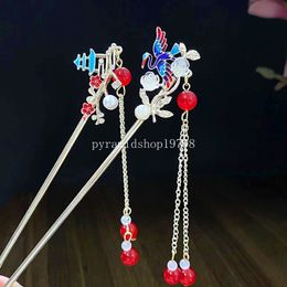 New Clouds Tassel Hairpin Crane Metal Ethnic Style Hair Stick Women Crystal Hanfu Chinese Style Hair Clip Jewellery Gift