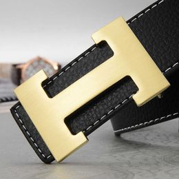 Designer New Belt leather h smooth buckle youth personalized pants trend men's Korean student versatile simple belt