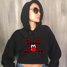 Women's Hoodies Christmas Elk Print Kpop Hoodie Pullover Harajuku Aesthetics Black Top Women 2023 Autumn Winter Fashion Y2k Sweatshirt