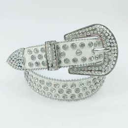 Belt Designer New men's white shiny ball studded with diamonds punk head sequined women's belt