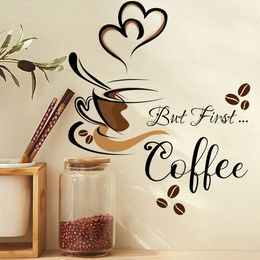 Wall Stickers Creative Coffee Cup Pattern Cafe Living Room Decor Cabinet Art English Home Decoration Selfadhesive paper 230422