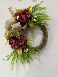 Decorative Flowers Front Door Wreath With Bow Welcome Sign Creative Farmhouse Spring Outdoor Hanger Decoration Gifts