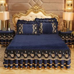 Sheets sets Luxury Bedspread Sheet Sets Embroidery Bed Skirt Pillowcases Duvet Cover Sets Home Warm Thickening Bedding Sapphire Blue Sheets 231122