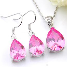 Earrings & Necklace Luckyshine 5 Set Lot Water Drop Pink Kunzite Gemstone 925 Sier For Women Crystal Zircon Necklaces Pendant Earrings Dh8Wc