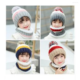 Berets 2 Pcs/Set Contrasting Color Thick Keep Warm Neck Protection Baby Bonnet Scarf Set Winter Hat For Home