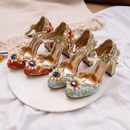 Red Blue Court Wedding Bridal Dress Shoes Rhinestone Silk Lady Evening Party Shoes Fashion Summer Gladiators Shoes Big Size 35-43