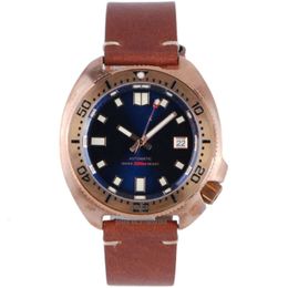 Men's Watch 45Mm Sapphire Glass Crystal Cusn8 Bronze Case Turtle Japan Nh35 Automatic Movement Luminous Leather Strap