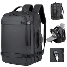 School Bags 40L Expandable USB Travel Backpack Flight Approved Carry On For Aeroplanes Water Resistant Durable 17-inch Men