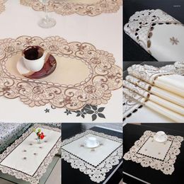 Table Mats Home Dining Place Mat Vintage Embroidered Lace Fabric Placemat Floral Oval Cloth Tablecloth