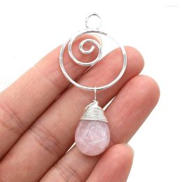 Pendant Necklaces Natural Stone Gem Drop Pink Aventurine Handmade Crafts DIY Necklace Bracelet Earrings Accessories For Woman 25x50mm