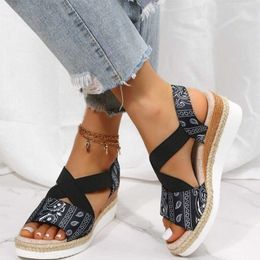 Sandals 2022 Casual Women Summer Wedges Sandals Comfy Peep Toe Snake Print Women Beach Sandals Female Sandalias Mujer Verano 2022 J230422