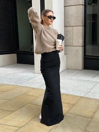 Skirts KAAAZI Slim High Waist Back Split Women Black Long Style Skirt Sexy Female Fashion Elegant Party Holiday 2023