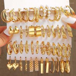 Hoop Earrings Vintage Gold Colour Pearl Twist Set For Women Fashion Metal Geometric Hollow Butterfly Jewellery Gifts 2023